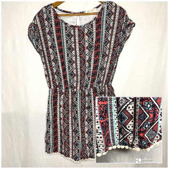 Mi Ami Romper Sleeveless Crochet Hem USA Womens Size L Multicolor Teal Orange - Picture 1 of 11